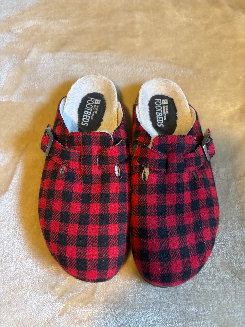 White Mountain Red and Black Buffalo Plaid Slip-On Clog Mules